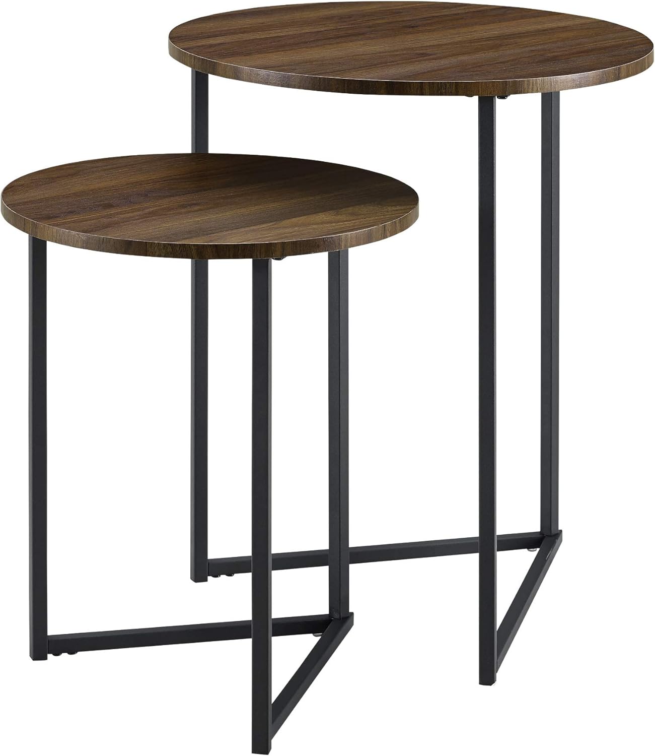Walker Edison Furniture Company Modern Round Metal Base Nesting Set Side Accent Living Room Storage Small End Table, Set of 2, Walnut Brown: Furniture & Decor