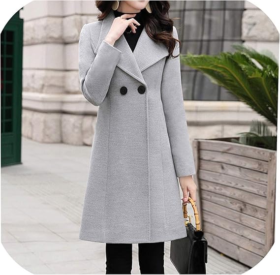 Amazon Co Jp 冬のコートの女性の仕事ヴィンテージ冬のオフィス長袖ボタンウールジャケットコートabrigos 服 ファッション小物
