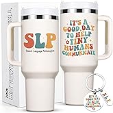 Lifecapido Speech Pathologist Gifts, SLP 40oz Tumbler with Keychain, Birthday Christmas Speech Therapy SLP Gifts for Speech Language Pathologist, Creamy