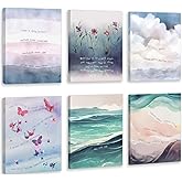 HOURIA Framed Watercolor Mental Health Canvas Wall Art Inhale Exhale Wall Decor,8x10 Set of 6 Therapist Psychologist Office Decor inspirational Art Print For Bedroom,Calming Corner,Counseling Room
