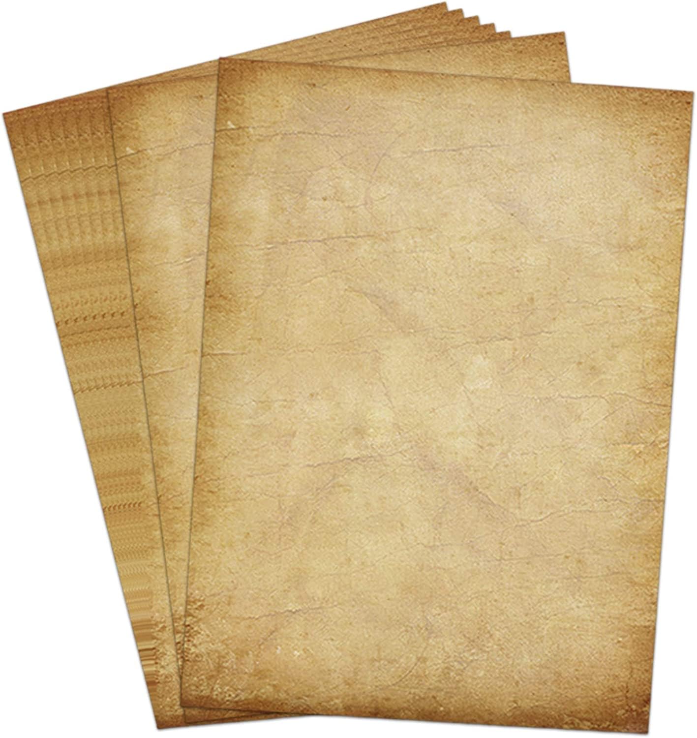 48 Pack Antique Vintage Stationary Paper, 8.5"x 11" Parchment Paper for Writing and Printing, Double Sided Antique Old Aged Scrapbook for Journal, Calligraphy, Invitations and Certifications