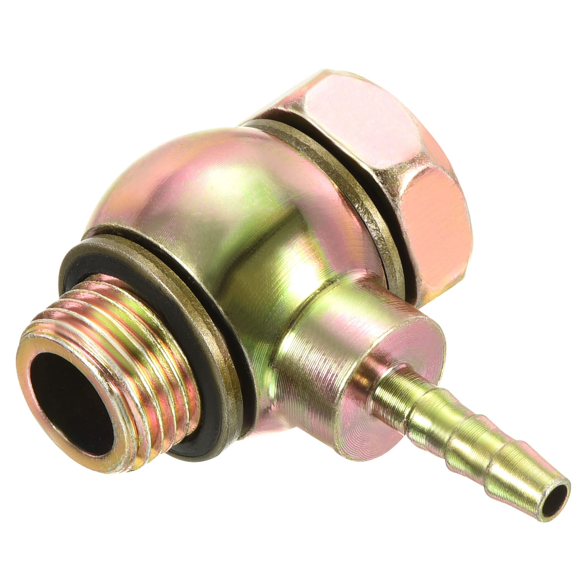 PATIKIL Hose Barb Fitting Elbow 6mm Barbed M16x1.5 Male Thread, Carbon Steel Pipe Adapter Connector for Air Water Fuel Oil, Gold