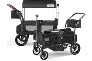 HARPPA All-Terrain Wagon Stroller for 2 Kids, Foldable Outdoor & Beach Stroller Wagon with Removable Canopy, Adjustable Push & Pull Handle, Footwell & Large Storage, Black