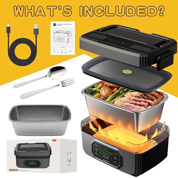 SWINGERS CORDLESS HEATED LUNCH BOX, 24000MAH SELF HEATING LUNCHBOX BATTERY POWERED, 1.6L PORTABLE ELECTRIC LUNCH BOX FOR ADULTS, WORK AND TRAVEL USE (BLACK)
