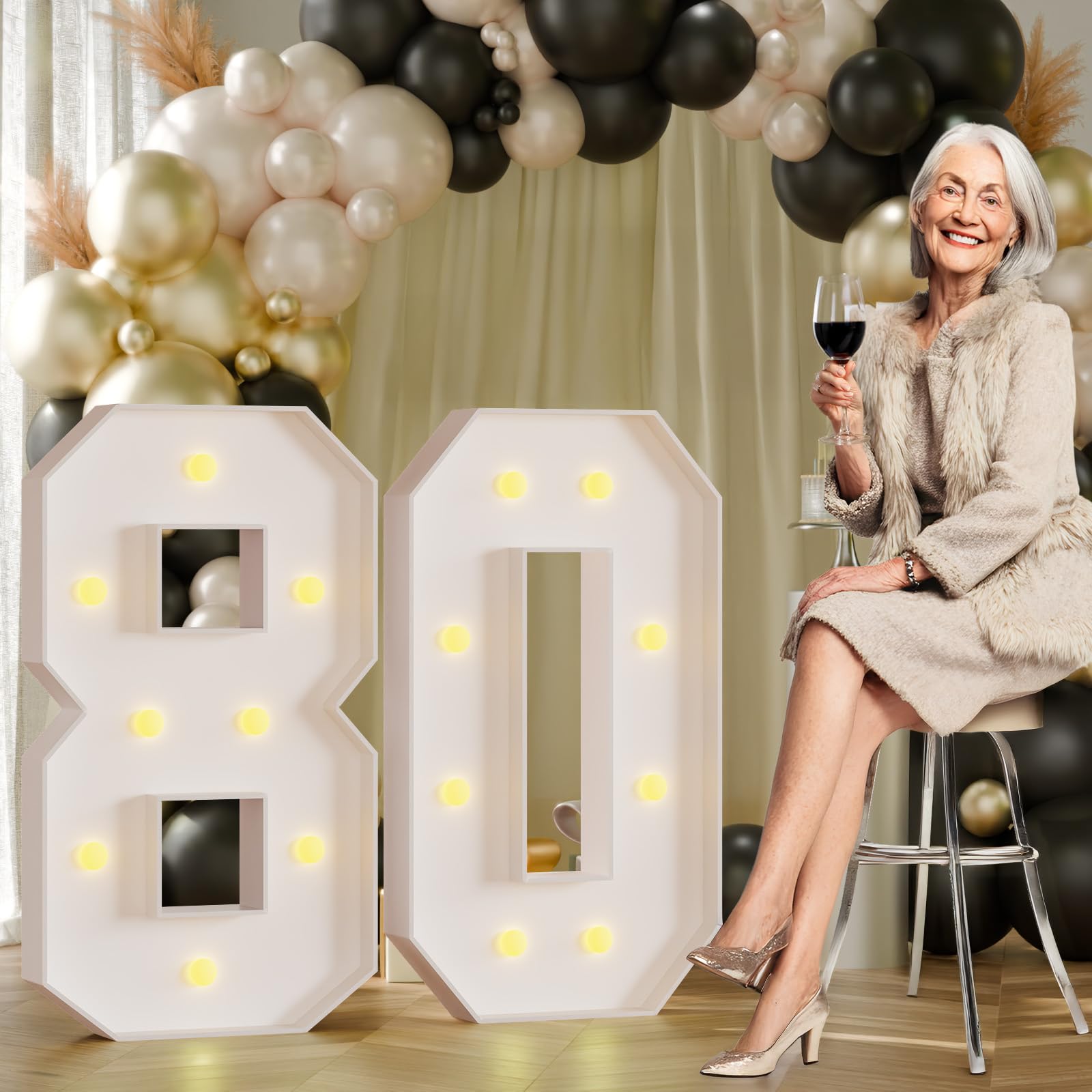Photo 1 of imprsv 3FT 80 Marquee Numbers, 80 Large Light Up Numbers for 80th Birthday Decorations, Big Marquee Light Up Number Sign for Birthday Wedding Anniversary Party Decorations