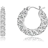 Moissanite Hoop Earrings for Women - 925 Sterling Silver Moissanite Earrings Hoop Earring Latch Back Real Moissan Piercing Hypoallergenic Jewelry Gift