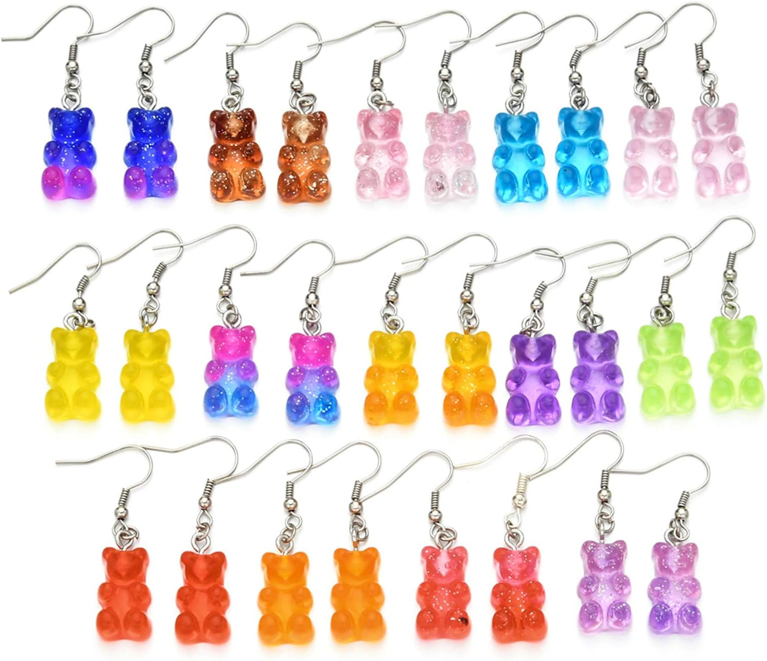714 Pairs Cute Colorful Gummy Resin Cartoon Bear Dangle Drop Earrings