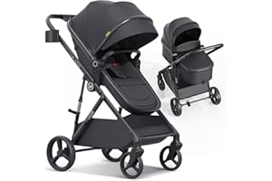 newyoo Infant Bassinet Stroller, Convertible Baby/Toddler Strollers w Reversible Seat & Cup Holder, Coches para Bebes, 2-in-1 Rear-Facing Pram, One-Hand Quick Fold, Revo C10, Black