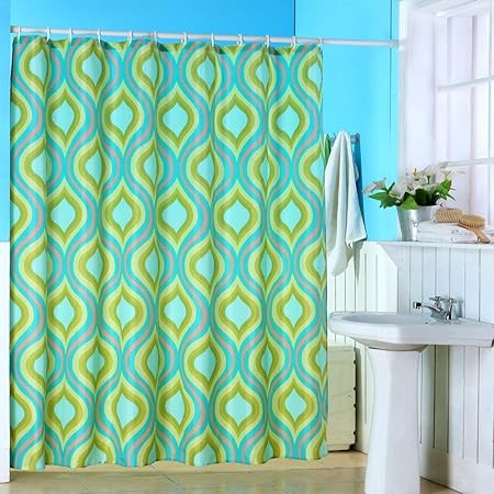 green geometric shower curtain