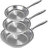Verel Stainless Steel Frying Pan Set 3 Piece - 8 Inch, 10 Inch and 12 Inch Fry Skillet Stainless Steel Pan, Dishwasher and Oven Safe Cookware