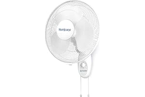 Hurricane Supreme Oscillating Wall Mount Fan w/ 3 Quiet Speeds, White, 16" - Corded Electric Air Cooling Unit w/Easy Pull Cord Controls for Homes, Greenhouses, Garages, Workshops & Gyms