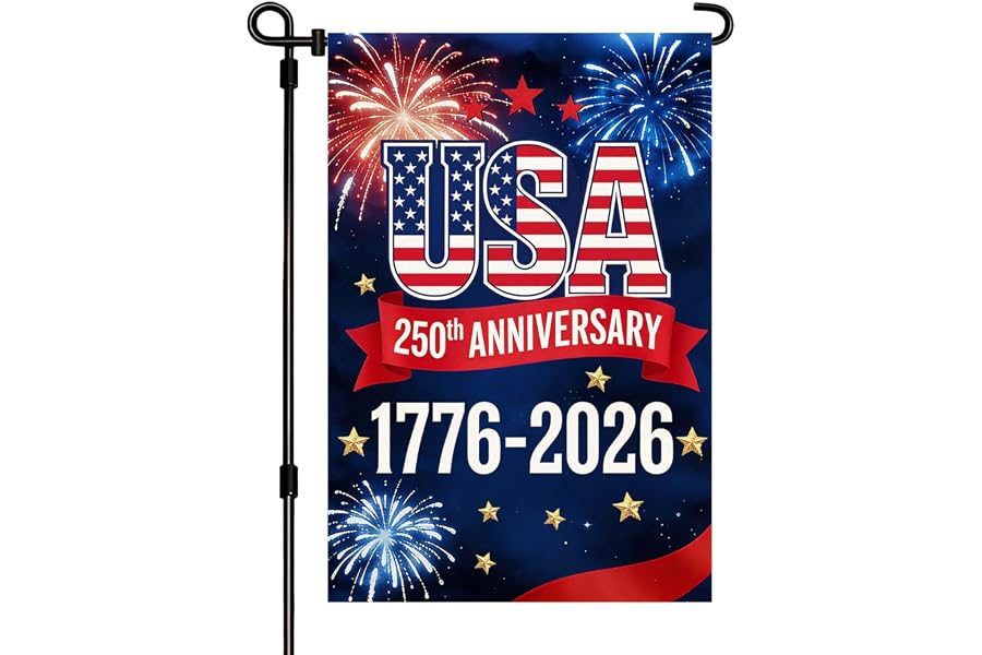 250 Anniversary USA Garden Flag, Double Sided Waterproof Patriotic USA Flag 1776-2026, Outdoor Yard Decor (12x18'')