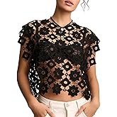 Yimoon Women's Hollow Out Floral Lace Vest Sleeveless Crewneck Cover Up Summer Going Out Tops