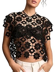 Yimoon Women's Floral Shell Vest Top Hollow Out