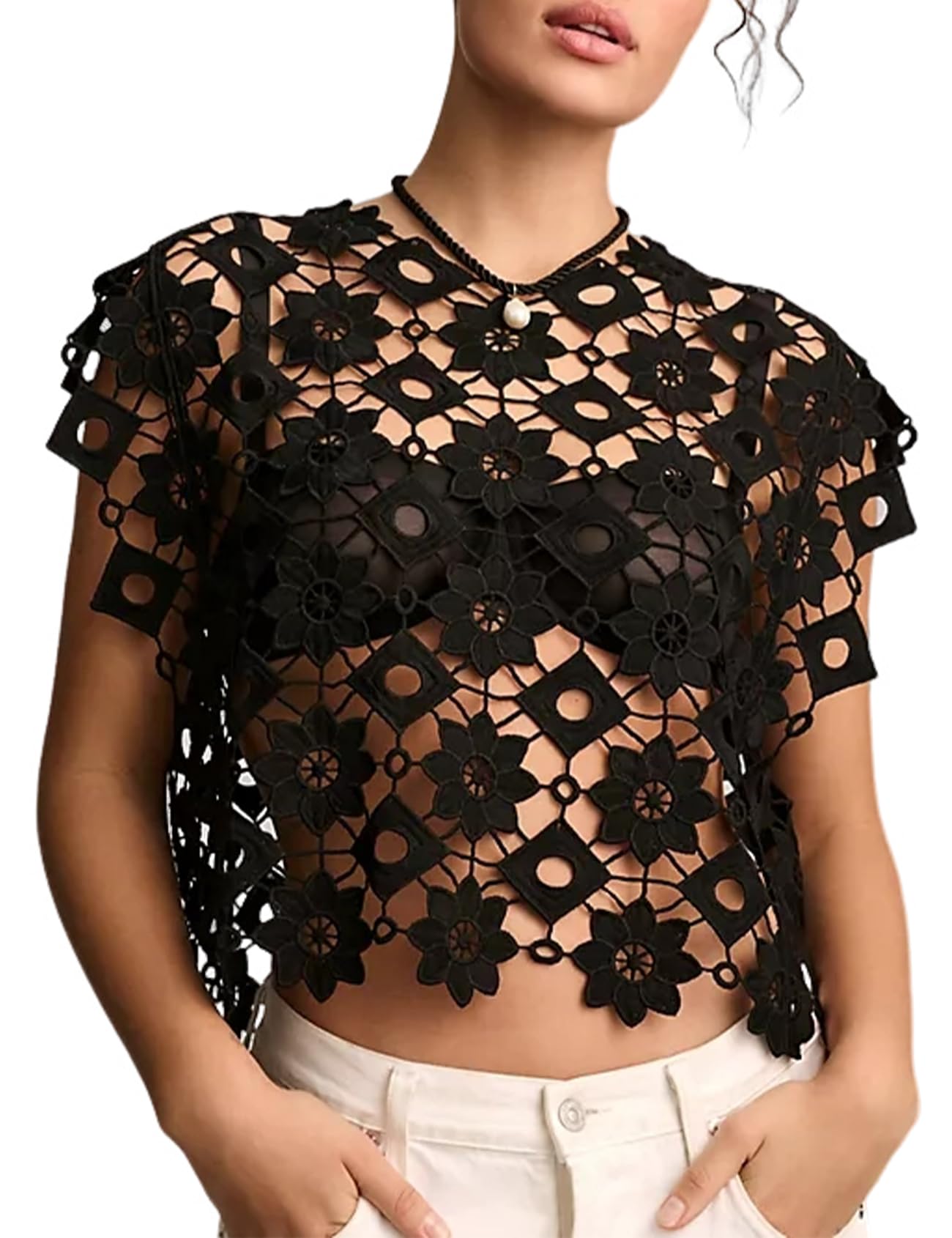 Yimoon Women's Floral Shell Vest Top Hollow Out