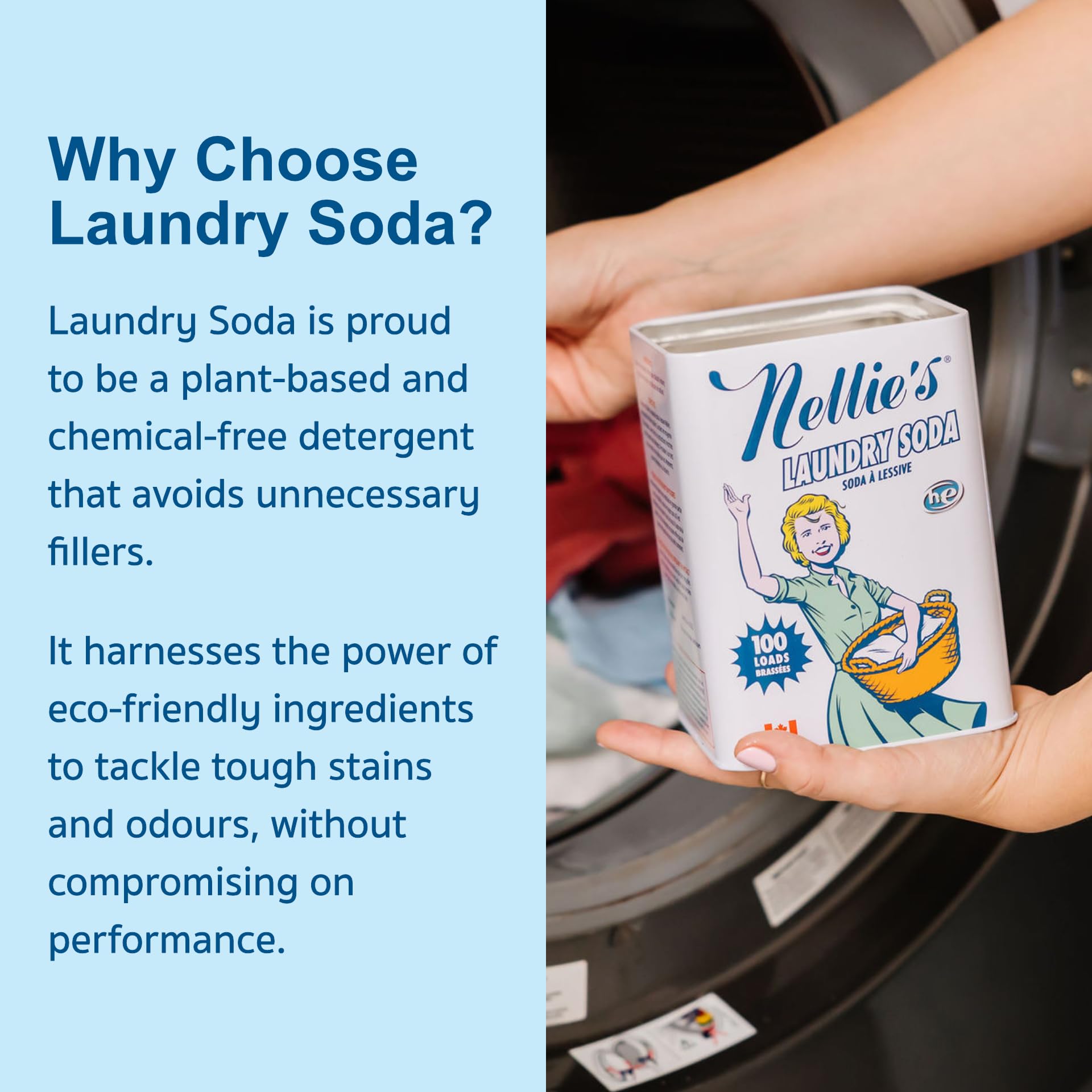 Nellie's Laundry Soda - Concentrated Laundry Detergent Powder - 100 Load - Gentle on Skin and Environment - Fragrance-Free - (Made in Canada)