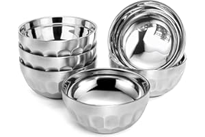 Okllen 6 Pack Stainless Steel Bowls, 15 Oz Double-Walled Metal Soup Bowls, 18/8 Stainless Steel Lightweight Salad Bowls Snack