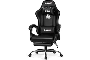 NEO CHAIR Video Gaming Chair with Footrest High Back Ergonomic Comfortable Office Computer Desk with Lumbar Support Height Adjustable with PU Leather Recliner for Adults Women Men (Black)