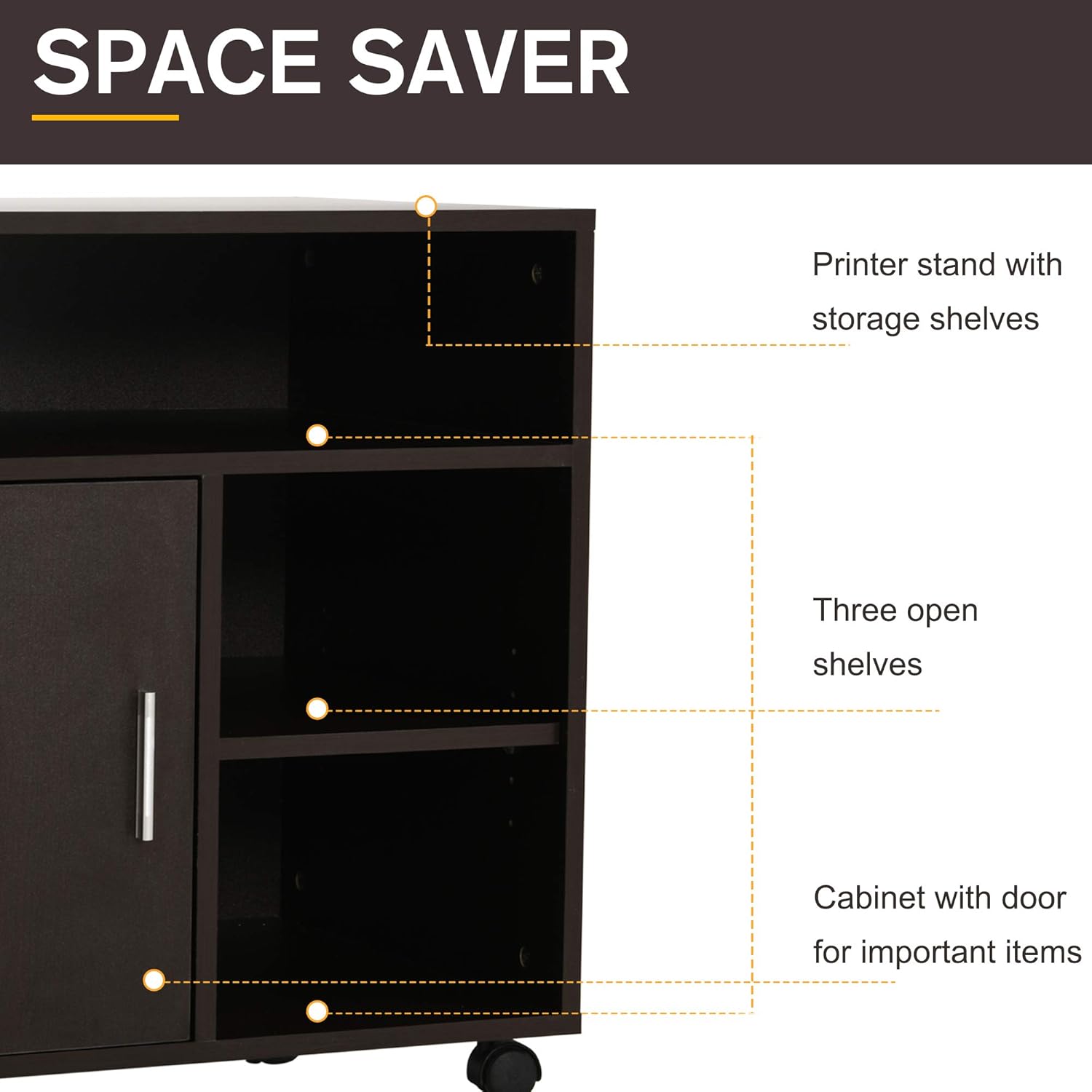 HOMCOM Printer Stand Multipurpose Moveable Filing Cabinet with Ample Inner Storage Space & 4 Easy-Rolling Wheels, Coffee: Furniture & Decor