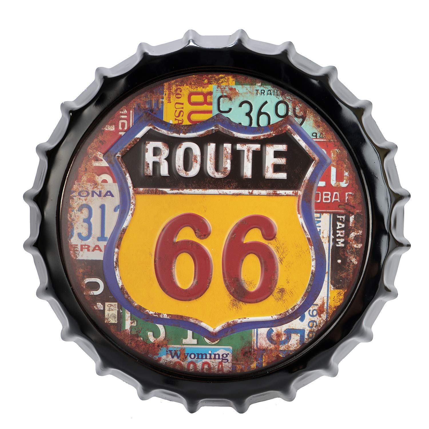 YINASI Beer Bottle Cap Sign, Retro Metal Tin Route 66 Road