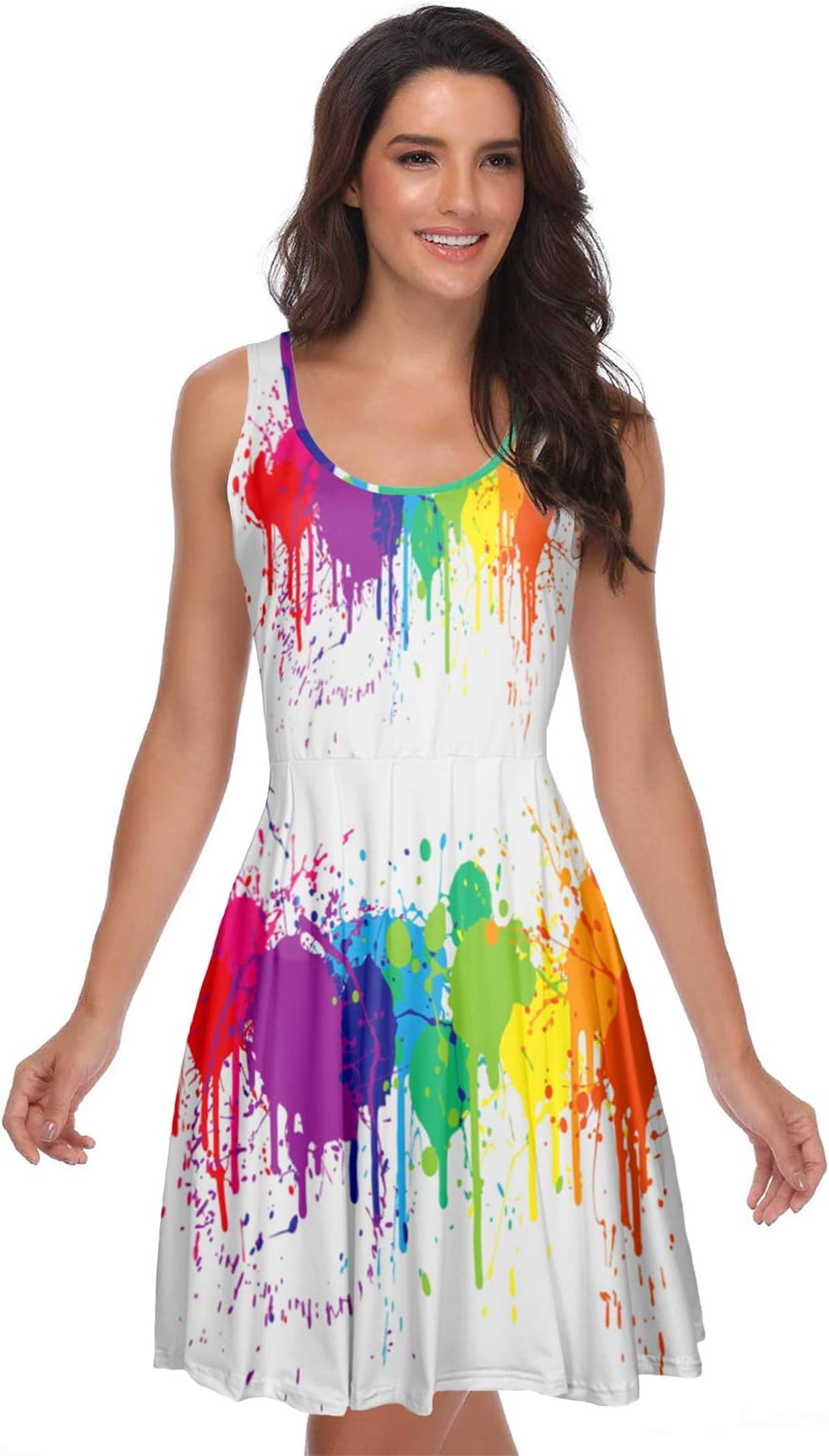 Bright Rainbow of Dripping Paint Splatters Drip Abstract Blue Sleeveless Party Wedding Dresses for Women