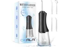 OKALA Water Dental Flosser - Portable Cordless Oral Irrigator 300ML, Rechargeable IPX7 Waterproof Irrigation Cleaner for Teeth Cleaning & Flossing, Travel & Home Use