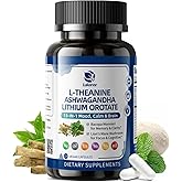 Lithium Orotate 10mg, Brain Supplements for Memory and Focus, with Ashwagandha, L-Theanine, Lions Mane Mushroom, Bacopa, Magnesium Glycinate, Zinc, D3 B6 Folate B12 for Mood Sleep - 120 Vegan Capsules