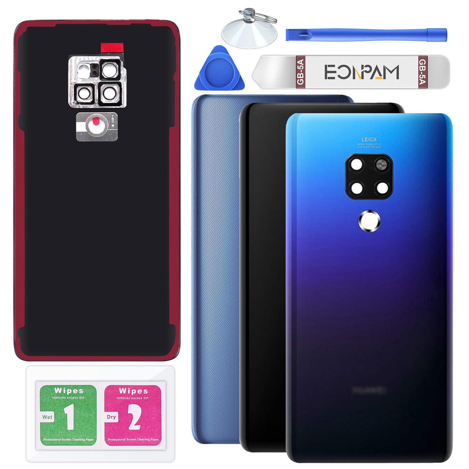 Eonpam Back Cover Glass for Huawei Mate 20 Rear Glass Replacement with Camera Lens + Repair Kit Genuine Rear Housing（Aurora）