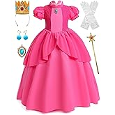 Sabbenia Pink Princess Costume for Girls Cosplay Pink for Halloween Birthday Party Dress Up 3-12Y