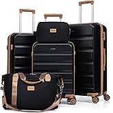 Eeeza Luggage Sets 5 Piece,Hard Case Suitcase Set with Spinner Wheels,Hardshell Lightweight Travel Luggage with TSA Lock (Black,20/24/28 Inch)