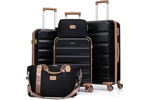 Eeeza Luggage Sets 5 Piece,Hard Case Suitcase Set with Spinner Wheels,Hardshell Lightweight Travel Luggage with TSA Lock (Black,20/24/28 Inch)
