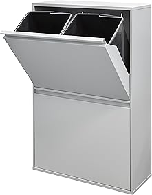 Arregui Basic Cubo de Basura y Reciclaje de Acero con 4 Cubos, Metal, Gris Claro, 90,5 x 58,5 x 24,5 cm
