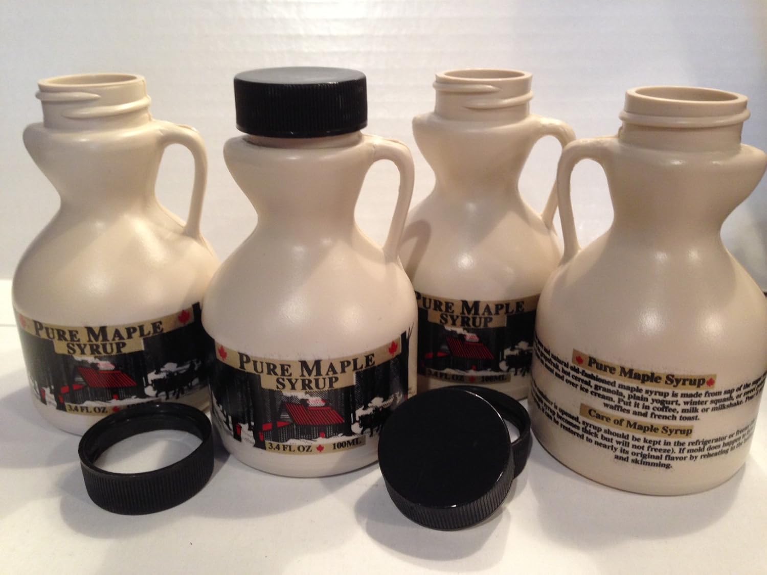 Maple Syrup Jugs 100 ml (3.4 FL OZ Each) Case of 4 Empty Containers w/caps