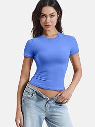 YEOREO Women Fitted Workout Tops Short Sleeve