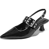 Arromic Kitten Heels for Women Pointed Toe Pumps Mary Jane Low Heel Slingback Heels Punk Style Fashion Shoes for Dating Party Working Dressy