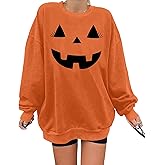 YI XIANG RAN Halloween Pumpkin Sweatshirt Women Fall Shirts: Oversized Pumpkin Sweater Fall Pullover Tops
