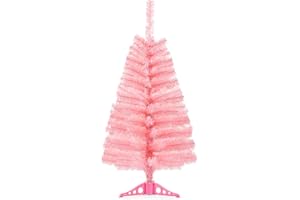 FUSHENMU Fushhenmu 3ft Pink Artificial Christmas Tree, Tabletop Christmas Pine Tree with PVC Stand Base for Christmas Home Office Holiday Decoration