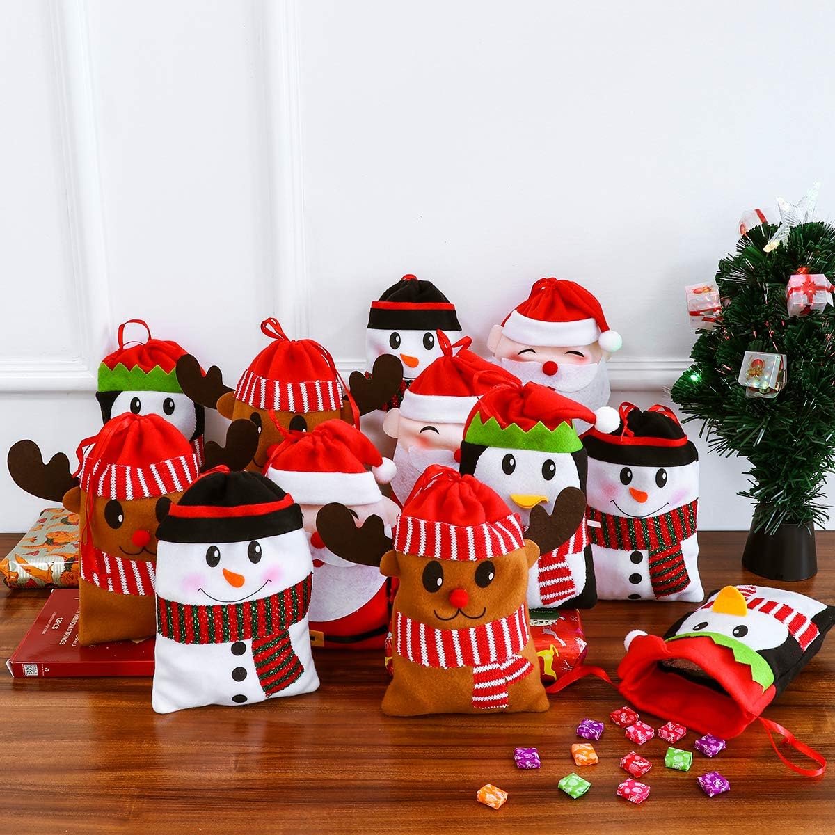 12Pcs Christmas Drawstring Gift Wrapping Bags Pouches, Small Gift Bags - Image 4
