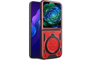 Ysnzaq Armor Case for Motorola Razr 50 /Razr 2024, Lens Sliding Phone Cover with Magnetic Coil Bracket for Motorola Razr 2024 /Razr 50 CQ Red