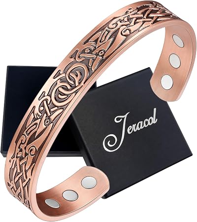 Jeracol Copper Magnetic Bracelet for Men Women 6 Magnets Adjustable Cuff Box