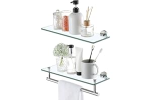 KES Glass Shelves for Bathroom, 16-Inch Bathroom Shelf with Towel Bar and Tempered Glass Wall Mount SUS 304 Stainless Steel B