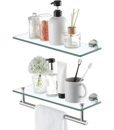 Gold.Bathroom Accessories Chrome Finish With Tempered Glass,Double Glass Shelf B