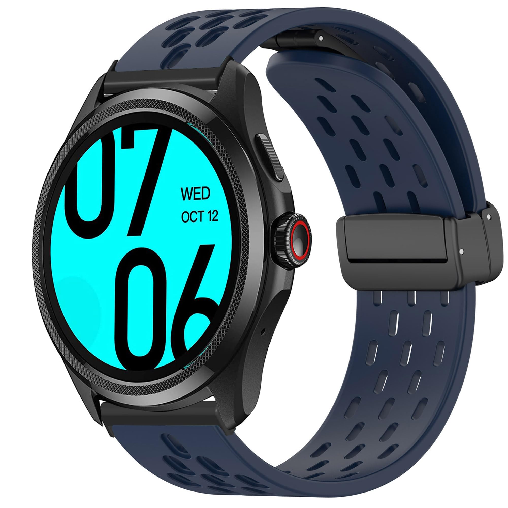 Blueshaweu for Ticwatch Pro 5 Smartwatch Bands, Breathable Soft Silicone Sport Band with Magnetic Butterfly Clousure Replacemet Straps Compatible with Ticwatch Pro 5 Android Smartwatch (Dark Blue)