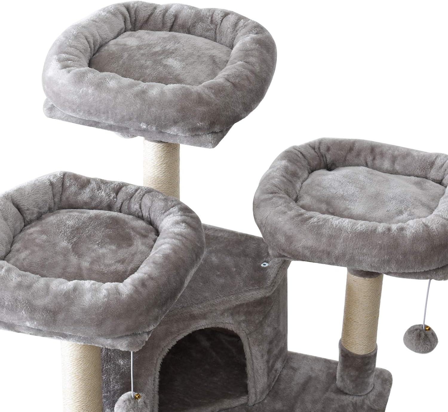 IBUYKE 63inches Multi-Level Cat Tree Tower for Large Cats Play Furniture Cat Condo with Sisal Scratching Posts&Board, Platforms, Hammock Basket, Dangling Balls, Light Gray UCT021W : Pet Supplies
