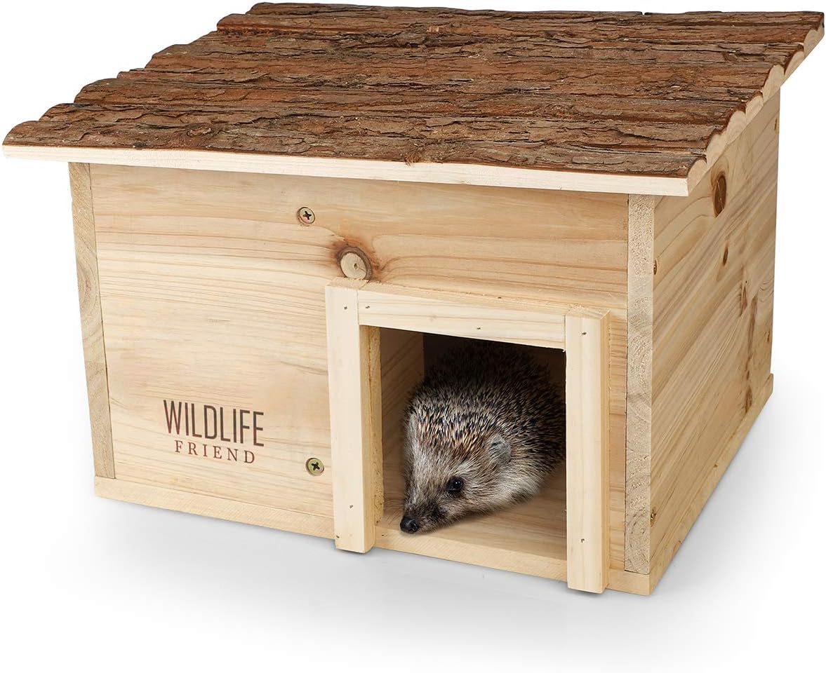 WILDLIFE FRIEND Small Hedgehog House Made Of Natural Wood With Floor and Bark Roof, Predator
