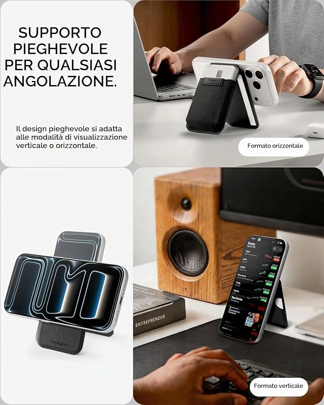 Slim Fold MagFit Portafoglio MagSafe [Fino a 12 Carte] Tasca Elastica, Supporto Free Stop, Porta Carte Magnetico per iPhone 17 17e 16 15 14 13 12 Pro Max & Cover MagSafe e Pixelsnap