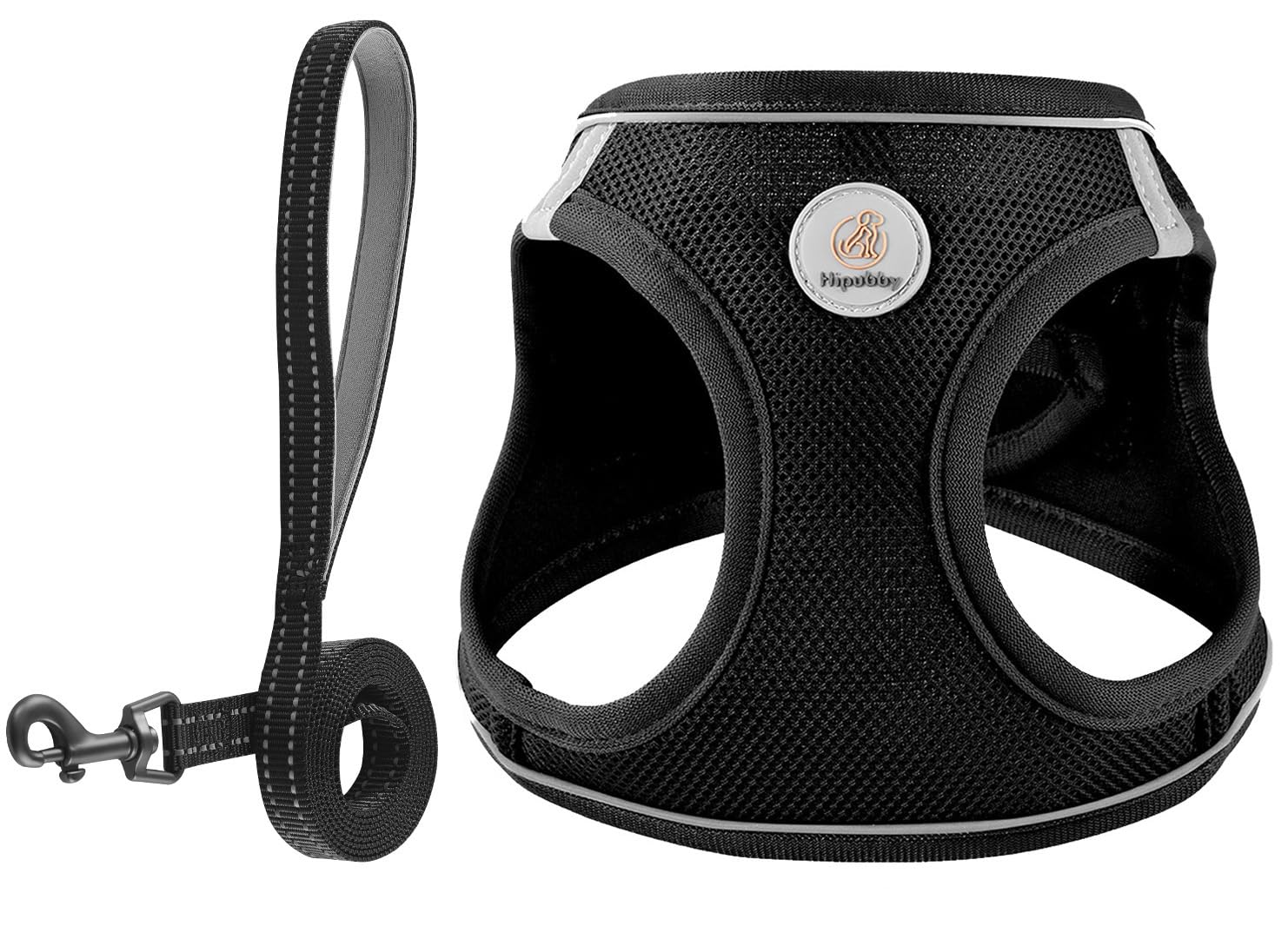 Photo 1 of Hipubby Dog Harness and Leash Set, No Pull Soft Mesh Puppy Harness for Small Medium Dogs, Cats - Step in Reflective Breathable Lightweight Vest Harness for Walking, Training - Black, M