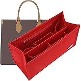 OAikor Tote Bag Organizer Insert For LV On The Go MM and Dior Medium Book Tote Bag,Premium Felt Lightweight Purse Organizer Insert,Bags Shaper Purse Accessories with Zipper,MM,Red