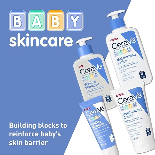 CERAVE BABY LOTION, GENTLE BABY SKIN CARE WITH CERAMIDES, NIACINAMIDE & VITAMIN E, FRAGRANCE, PARABEN, DYE & PHTHALATES FREE, LIGHTWEIGHT MOISTURIZER, 8 OUNCE, PACKAGING MAY VARY