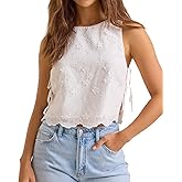 Boho Side Tie Tops for Women Sleeveless Floral Embroidered Vest Tank Tops Summer Going Out Cropped Shirt Top